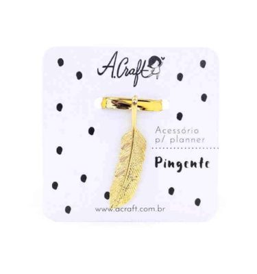 Acessório para planner A.Craft – Pingente dourado - Pena