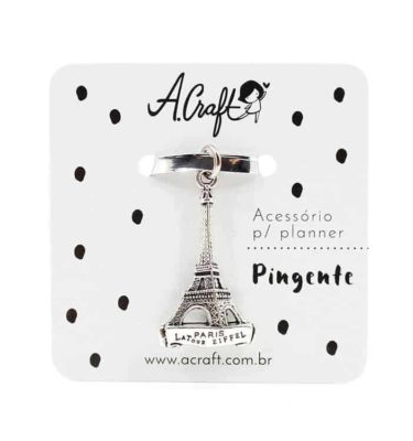 Acessório para planner A.Craft – Pingente prata - Tour eiffel