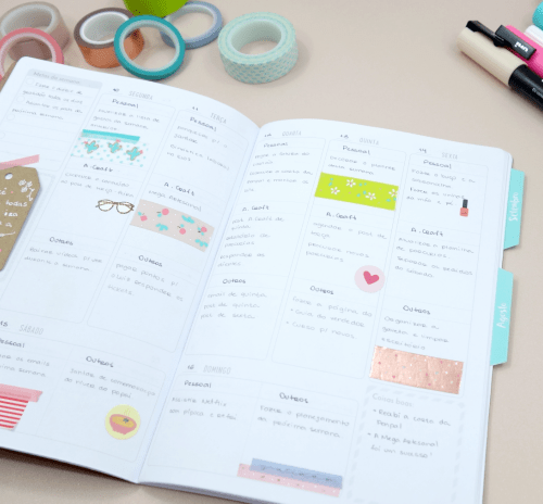 Decoração de washi tape com canetas