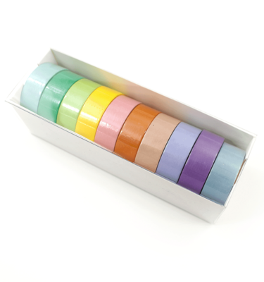 Kit com 10 washi tapes – Tom pastel -  Azul claro, roxo, lilás, nude, laranja, rosa, amarelo, verde claro, verde, menta