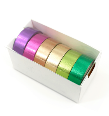 Kit com 6 washi tapes – Metalizada - Roxo, pink, laranja, amarelo, verde e verde claro