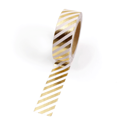 Washi tape – Listras diagonais branco e dourado