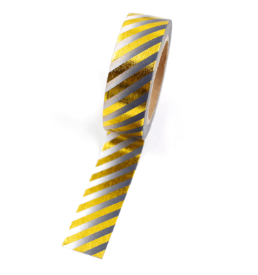 Washi tape – Listras diagonais dourado e degradê preto e branco