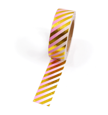 Washi tape – Listras diagonais dourado e degradê rosa e branco