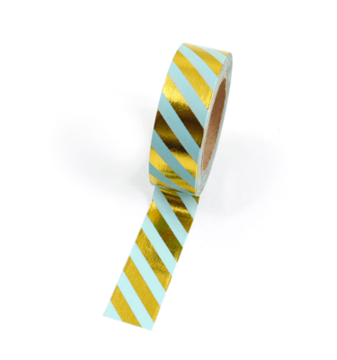 Washi tape – Listras diagonais menta e dourado