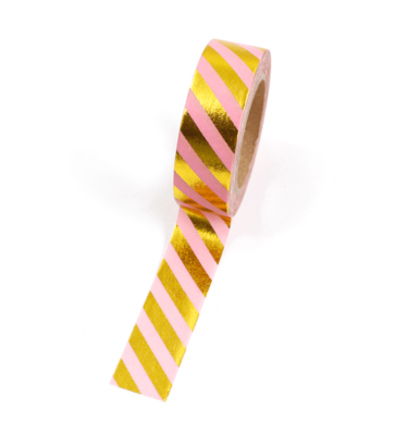 Washi tape – Listras diagonais rosa e dourado