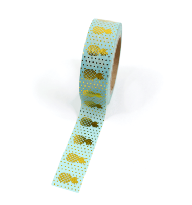 Washi tape – Menta com abacaxi e bolinhas douradas