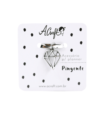 Acessório para planner A.Craft – Pingente prata – Diamante