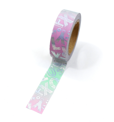 Washi tape – Degradê rosa e menta com letras prateadas