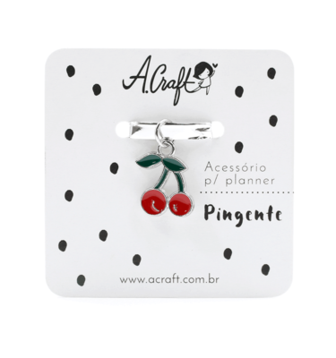 Acessório para planner A.Craft – Pingente prata – Cereja