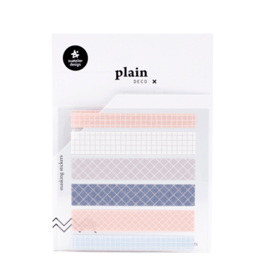 Kit com 3 cartelas de adesivos - Plain deco tape - Quadriculado