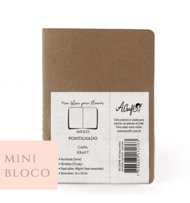 Planner A.craft - Mini caderno capa kraft - pontilhado costurado