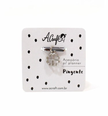 Acessório para planner A.Craft – Pingente prata - Trevo de 4 folhas