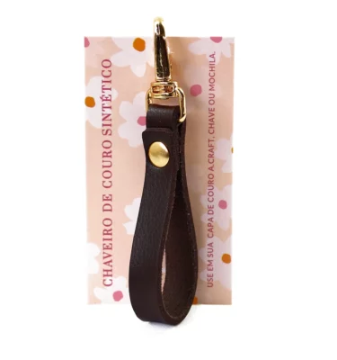Chaveiro de couro sintético – Café - Dourado