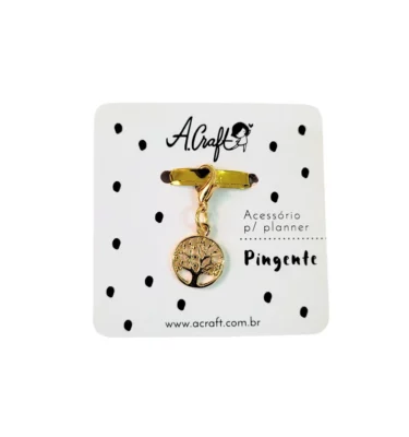Acessório para planner A.Craft – Pingente dourado com fecho – Árvore da vida
