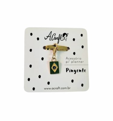 Acessório para planner A.Craft – Pingente dourado com fecho – Bandeira do Brasil