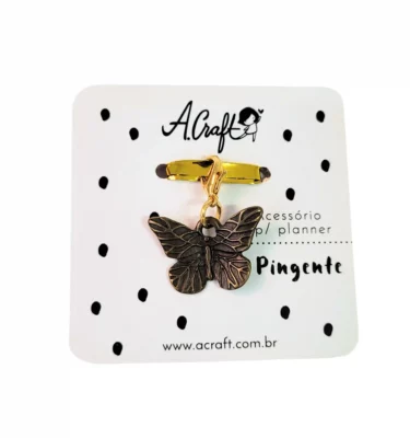 Acessório para planner A.Craft – Pingente dourado com fecho – Borboleta