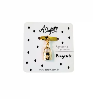 Acessório para planner A.Craft – Pingente dourado com fecho – Cadeado