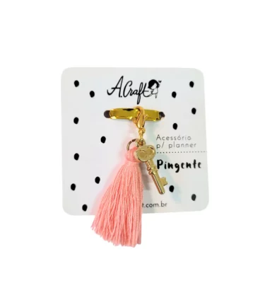 Acessório para planner A.Craft – Pingente dourado com fecho – Chave com franja
