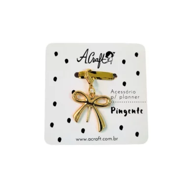 Acessório para planner A.Craft – Pingente dourado com fecho – Laço