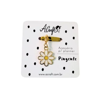 Acessório para planner A.Craft – Pingente dourado com fecho – Margarida