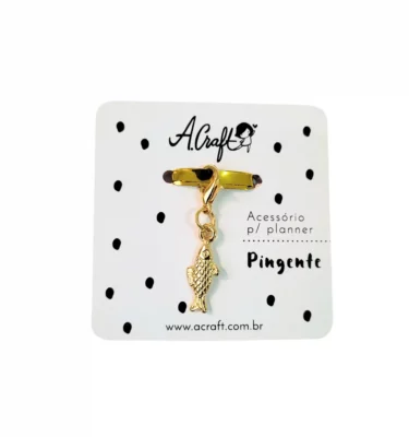 Acessório para planner A.Craft – Pingente dourado com fecho – Peixe