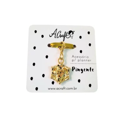Acessório para planner A.Craft – Pingente dourado com fecho – Rosa 3D