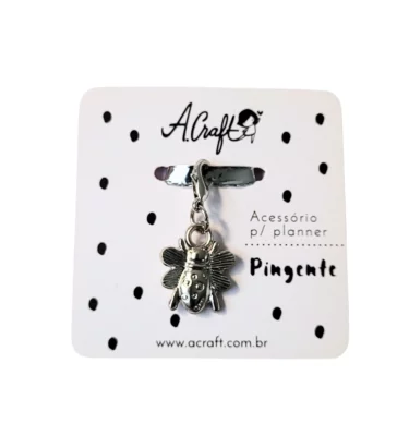 Acessório para planner A.Craft – Pingente prata com fecho – Abelha