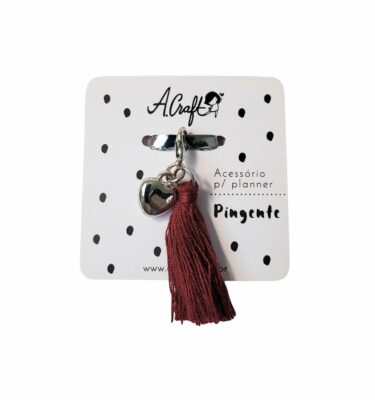 Acessório para planner A.Craft – Pingente prata com fecho – Coração com franja