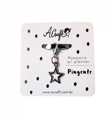 Acessório para planner A.Craft – Pingente prata com fecho – Estrela