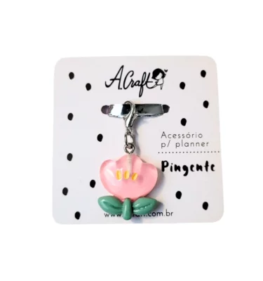Acessório para planner A.Craft – Pingente resina com fecho – Florzinha rosa